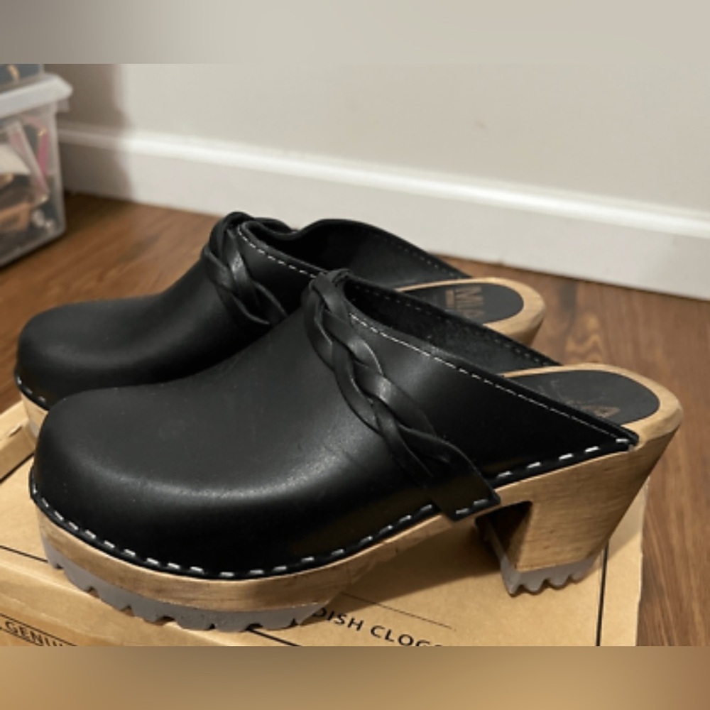 MIA Black Elsa Wooden Clogs Size 39 EU / 9 US $130
